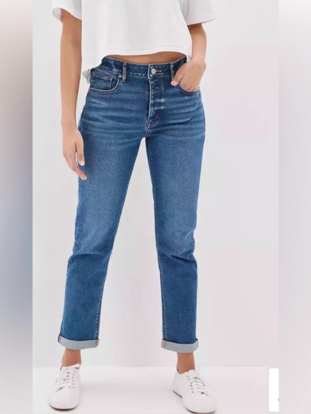 American Eagle Outfitters Tomgirl Stretch Blue Jeans Button Fly. Size 4 Short - Picture 1 of 14